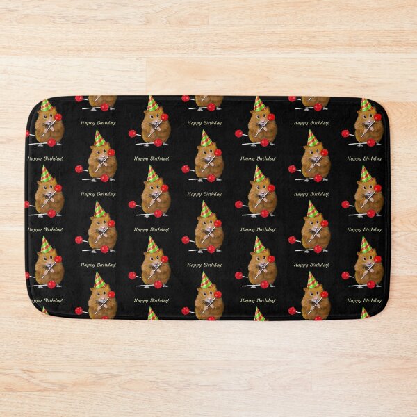 Item preview, Happy Birthday, Hamster with Party Hat and Red Lollipops on Black designed and sold by JoyfulWhimsy.