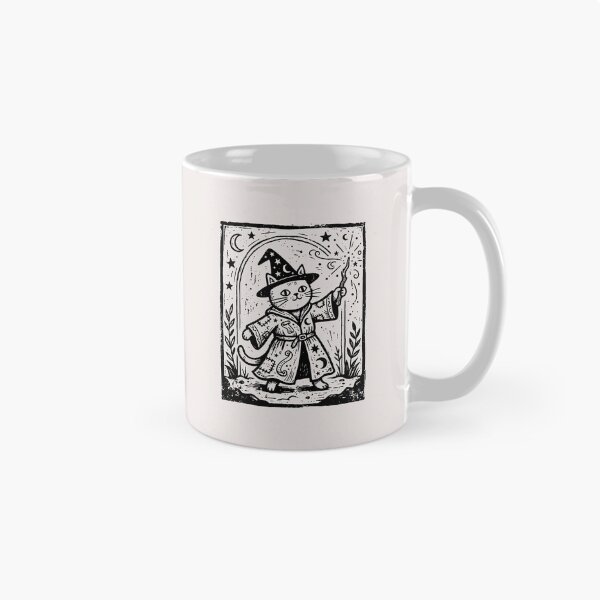Item preview, Vintage Wizard Cat Casting Magic Spell Fantasy Linocut Art designed and sold by Cipher & Soul.