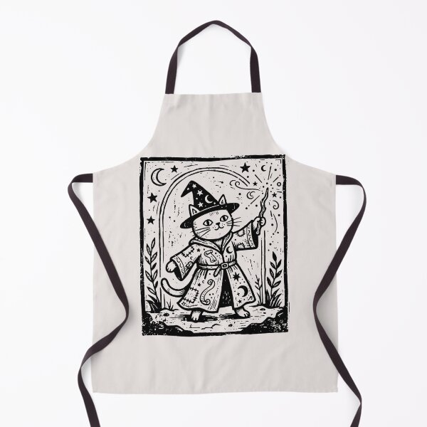 Item preview, Vintage Wizard Cat Casting Magic Spell Fantasy Linocut Art designed and sold by Cipher & Soul.