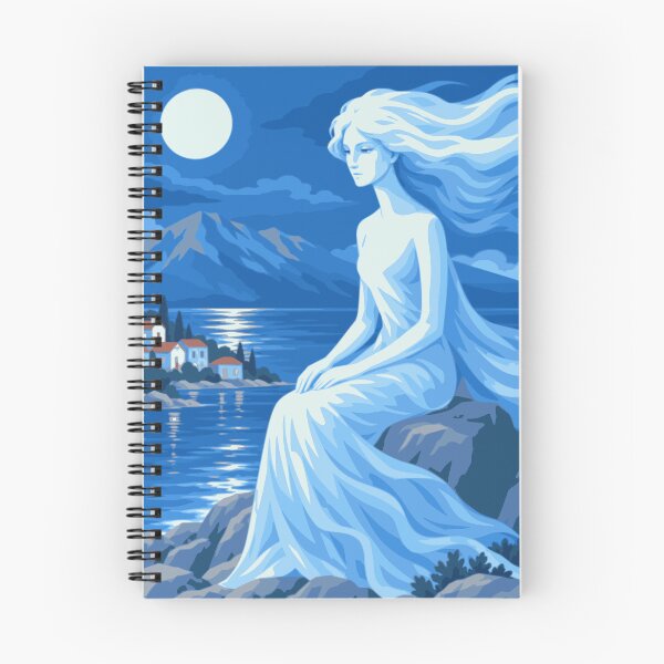 Item preview, Moonlight by the Sea Art, Mediterranean Woman Print, Blue Coastal Decor, Ethereal Woman Print, Seaside Art, Dreamy Ocean Artwork designed and sold by Studio pod Burom.