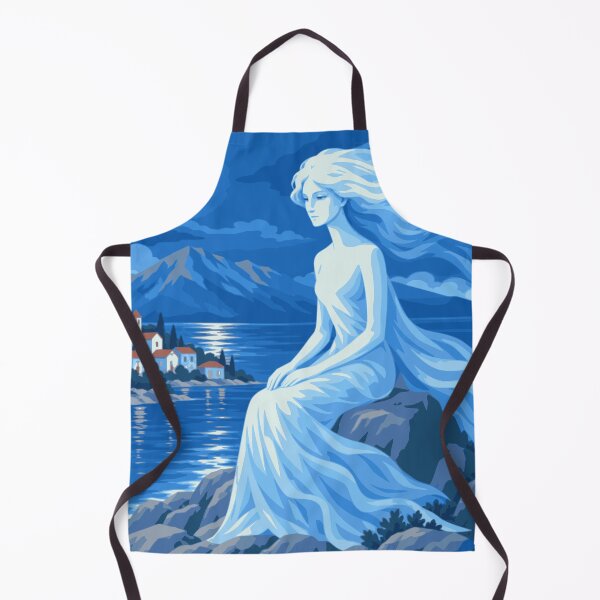 Artikelvorschau, Kunst im Mondschein am Meer, Kunstdruck einer mediterranen Frau, Blaue Küstendekoration, Kunstdruck einer ätherischen Frau, Meereskunst, Verträumte Ozean-Kunstwerke entworfen und verkauft von Studio pod Burom.