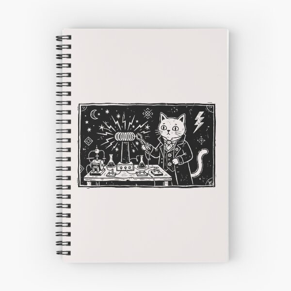 Item preview, Vintage Mad Scientist Cat Tesla Coil Steampunk Linocut Art designed and sold by Cipher & Soul.