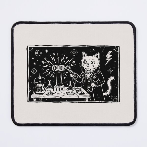 Item preview, Vintage Mad Scientist Cat Tesla Coil Steampunk Linocut Art designed and sold by Cipher & Soul.