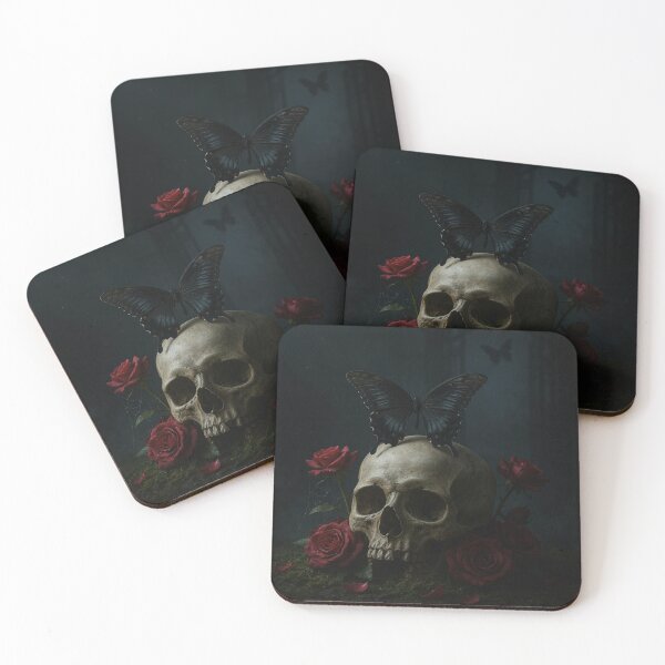 Item preview, Black Butterfly and Skull Gothic Dark Nature Art designed and sold by JanjjaSoulInk.