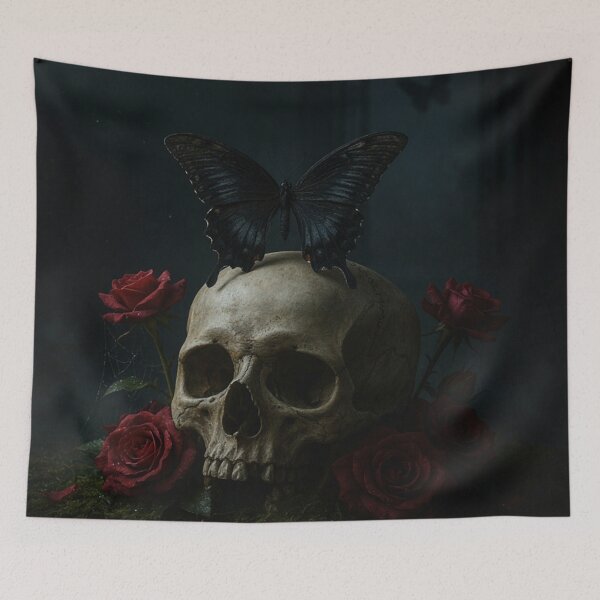 Item preview, Black Butterfly and Skull Gothic Dark Nature Art designed and sold by JanjjaSoulInk.