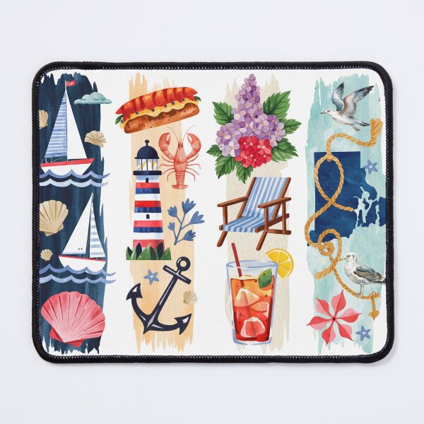 Item preview, Rhode Island Coastal Watercolor – Lighthouse & Sailboats designed and sold by Marie Gems.