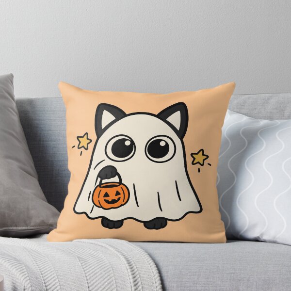 Item preview, Cute Halloween Ghost Holding Pumpkin – Kawaii Spooky Cartoon designed and sold by MewMade.