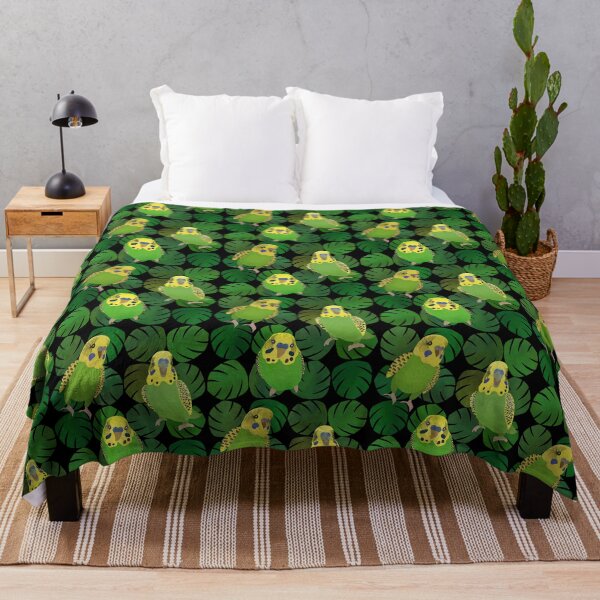 Item preview, Green Budgie with monstera leaves Pattern designed and sold by FandomizedRose.