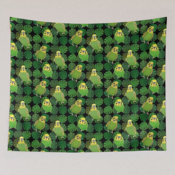 Item preview, Green Budgie with monstera leaves Pattern designed and sold by FandomizedRose.