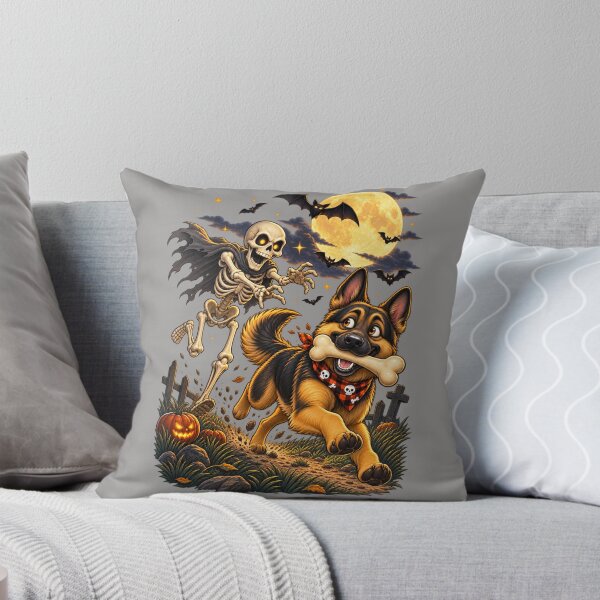 Item preview, Spooky German Shepherd Halloween Chase With Skeleton And Bats Animal Lover Animal Gift - Cool Halloween Animal Graphic Camel T-Shirt designed and sold by Camel & Quirk.