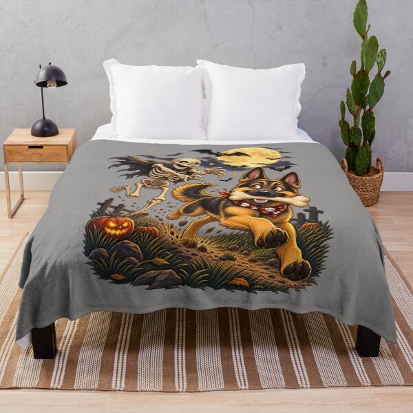 Item preview, Spooky German Shepherd Halloween Chase With Skeleton And Bats Animal Lover Animal Gift - Cool Halloween Animal Graphic Camel T-Shirt designed and sold by Camel & Quirk.