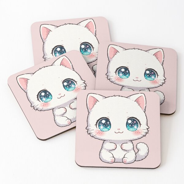 Item preview, Kawaii Galaxy Eyes Cat - Cute White Chibi Anime Kitten designed and sold by COLOR TALE STUDIO.