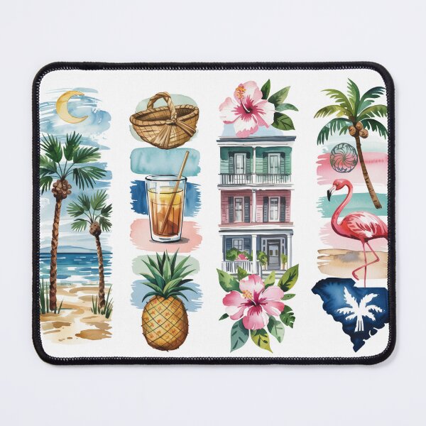 Item preview, South Carolina Coastal Watercolor – Palmetto & Flamingo designed and sold by Marie Gems.