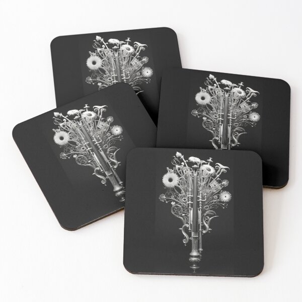 Item preview, Silver Mechanical Flowers on Black designed and sold by thefreezoneart.