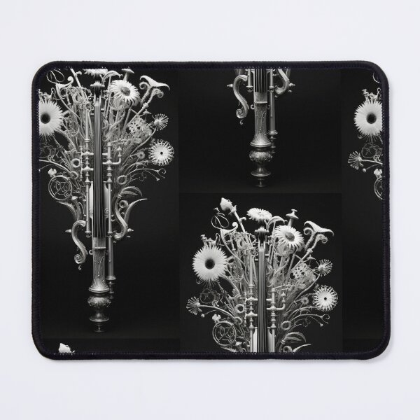 Item preview, Silver Mechanical Flowers on Black designed and sold by thefreezoneart.
