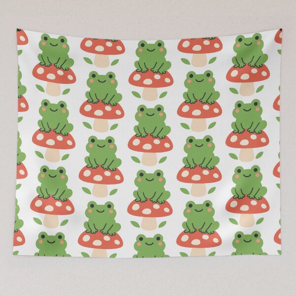 Item preview, Cute Kawaii Frog Sitting on Mushroom - Cottagecore Aesthetic Sticker Vector Design designed and sold by Nubian Style.