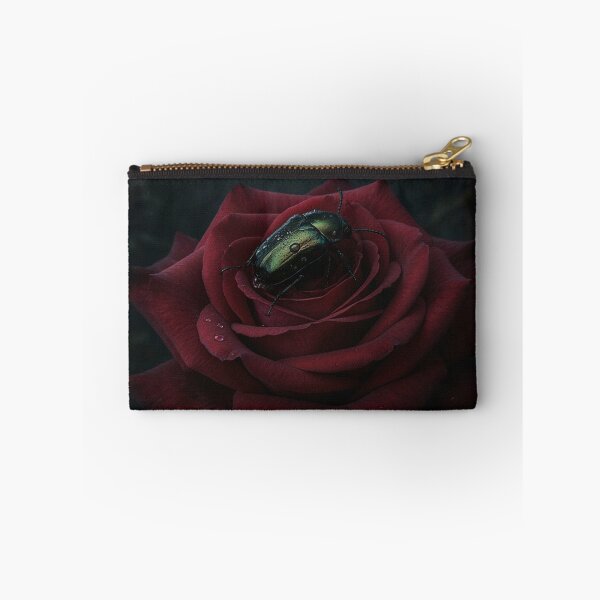Item preview, Gothic Emerald Beetle on a Dark Crimson Rose designed and sold by JanjjaSoulInk.