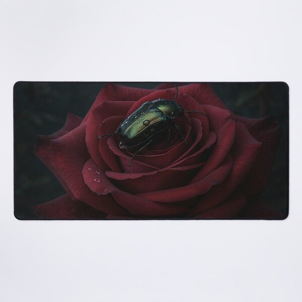 Item preview, Gothic Emerald Beetle on a Dark Crimson Rose designed and sold by JanjjaSoulInk.