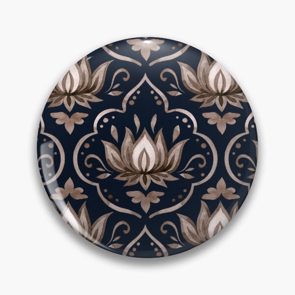 Item preview, Ornate Gold Lotus Damask Pattern on Dark Navy Blue designed and sold by ​Jyoti Digital Artist.