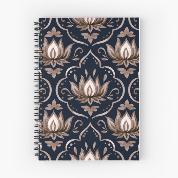 Item preview, Ornate Gold Lotus Damask Pattern on Dark Navy Blue designed and sold by ​Jyoti Digital Artist.