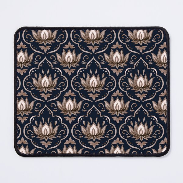 Item preview, Ornate Gold Lotus Damask Pattern on Dark Navy Blue designed and sold by Jyoti Digital Artist.