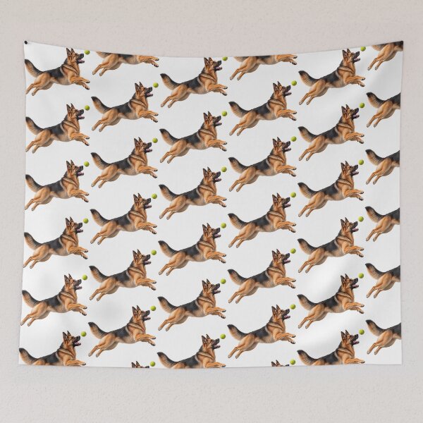 Item preview, German Shepherd Jumping for Tennis Ball Dog designed and sold by BackgroundND.