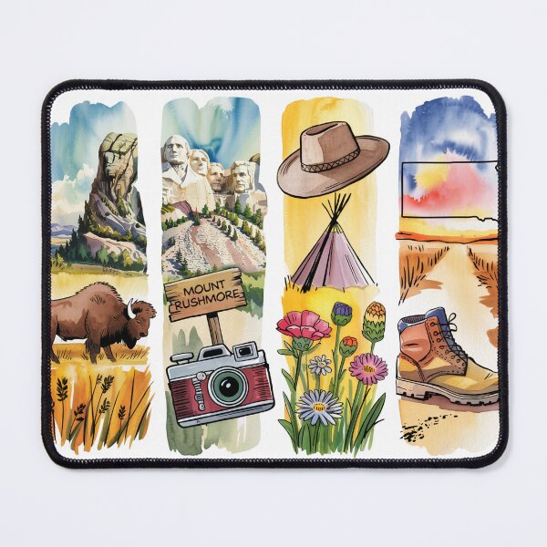 Item preview, South Dakota Badlands Watercolor – Rushmore & Bison designed and sold by Marie Gems.