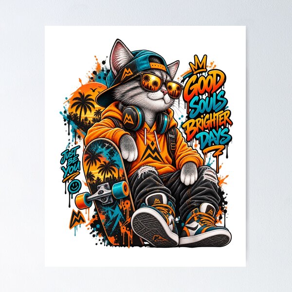 Item preview, Good Souls Brighter Days – Urban Skater Cat Street Art designed and sold by RAX Mirth Studio.