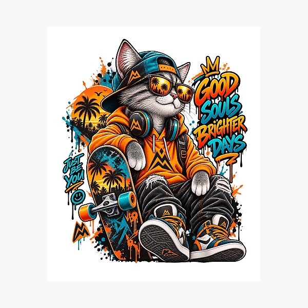 Item preview, Good Souls Brighter Days – Urban Skater Cat Street Art designed and sold by RAX Mirth Studio.