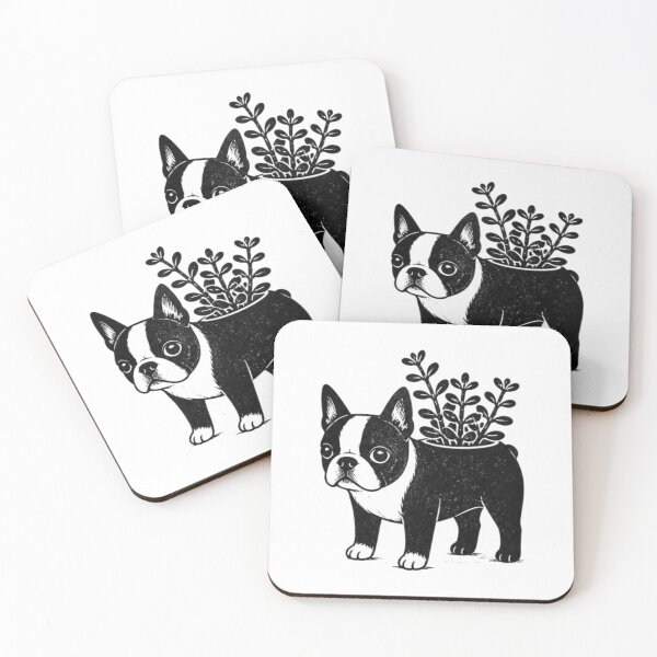 Item preview, Bostons & Botanicals Collection – Tiny Boston Terrier and Jade Plant Print For Dog and Succulent Lovers designed and sold by Bossie Brand Apparel .