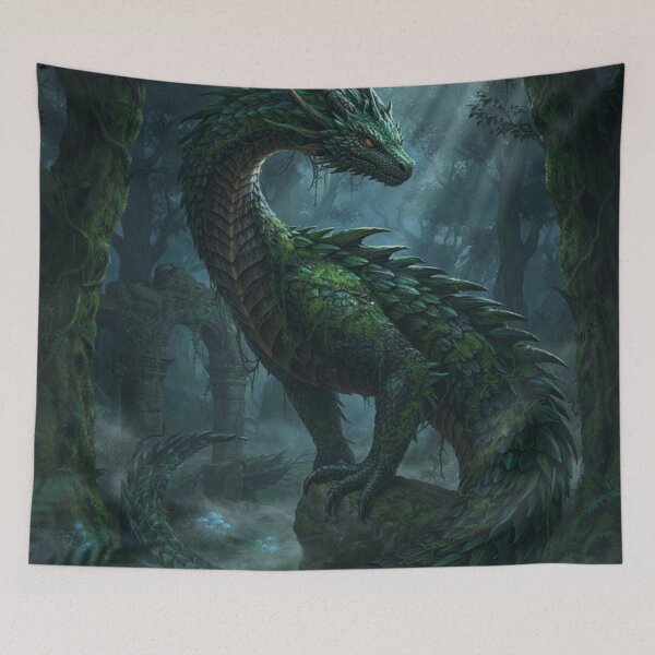 Item preview, Ancient Forest Dragon in an Enchanted Woodland designed and sold by JanjjaSoulInk.