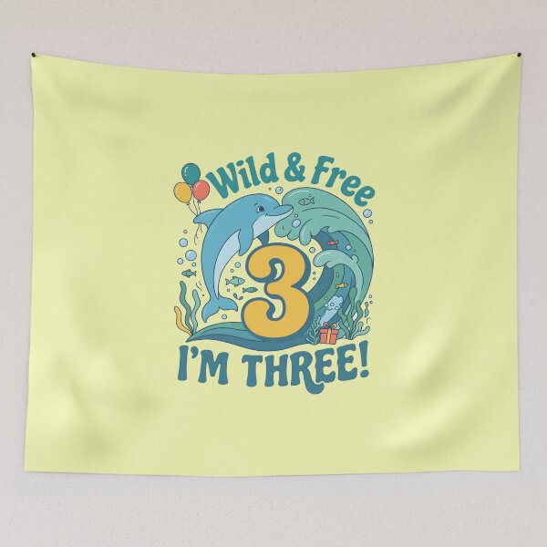 Item preview, Wild & Free, I Am Three! 3rd Birthday – Cute Dolphin Ocean Design designed and sold by Sea Gem.