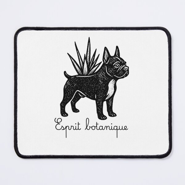 Item preview, Bostons & Botanicals Collection – Black and White Etching Esprit Botanique Boston Terrier and Aloe designed and sold by Bossie Brand Apparel .