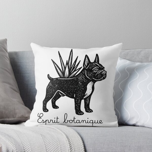 Item preview, Bostons & Botanicals Collection – Black and White Etching Esprit Botanique Boston Terrier and Aloe designed and sold by Bossie Brand Apparel .