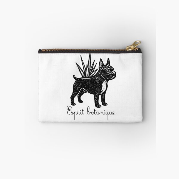 Aperçu de l'œuvre Collection Bostons & Botanicals – Esprit Botanique Boston Terrier et Aloe vera gravé noir et blanc créée et vendue par Bossie Brand Apparel .