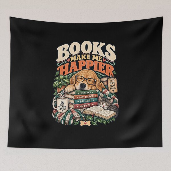 Item preview, Books Make Me Happier - Cozy Dog And Cat Reader Gift designed and sold by Ridaelb.