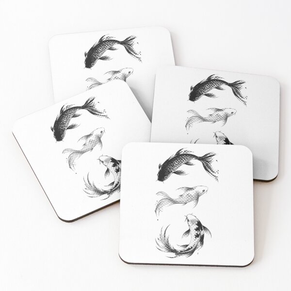 Item preview, Three Black and White Koi Fish Ink Art designed and sold by Avenuse style.