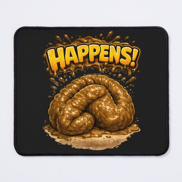 Item preview, CRAP HAPPENS!" appears in large, chunky, cartoon-style letters with bold outlines and shiny highlights. Around it are splash and drip effects, making it feel messy, exaggerated, and comic. designed and sold by EXPLOSIVE DESIGNS.