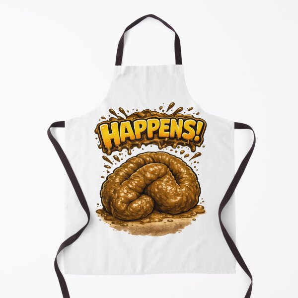 Item preview, CRAP HAPPENS!" appears in large, chunky, cartoon-style letters with bold outlines and shiny highlights. Around it are splash and drip effects, making it feel messy, exaggerated, and comic. designed and sold by EXPLOSIVE DESIGNS.