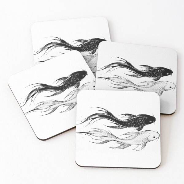 Item preview, Two Swimming Black and White Koi Fish Art designed and sold by Avenuse style.