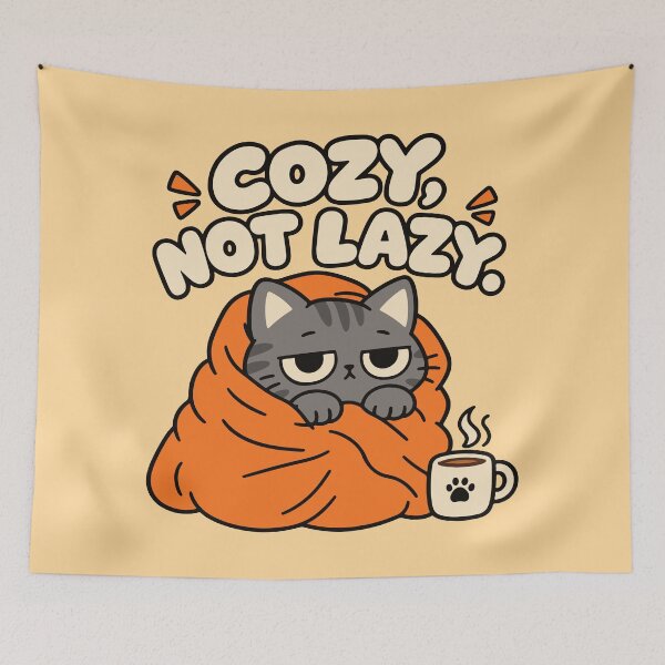 Item preview, Cozy Not Lazy Cat – Cute Fall Cat Design designed and sold by MewMade.