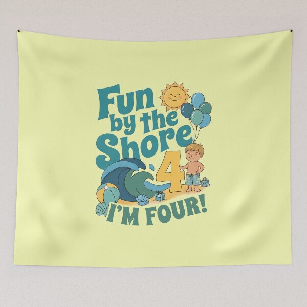 Item preview, Fun by the Shore, I’m Four! 4th Birthday – Cute Beach Boy Design designed and sold by Sea Gem.