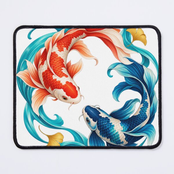 Item preview, Koi in Motion – Coral and Indigo Fish with Flowing Waves designed and sold by Pixel & Ponder.