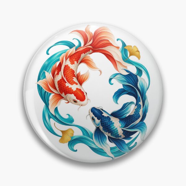 Item preview, Koi in Motion – Coral and Indigo Fish with Flowing Waves designed and sold by Pixel & Ponder.
