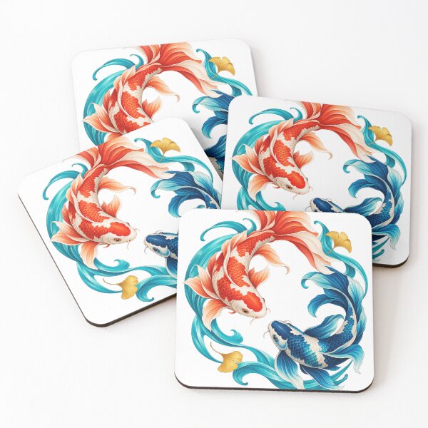 Item preview, Koi in Motion – Coral and Indigo Fish with Flowing Waves designed and sold by Pixel & Ponder.
