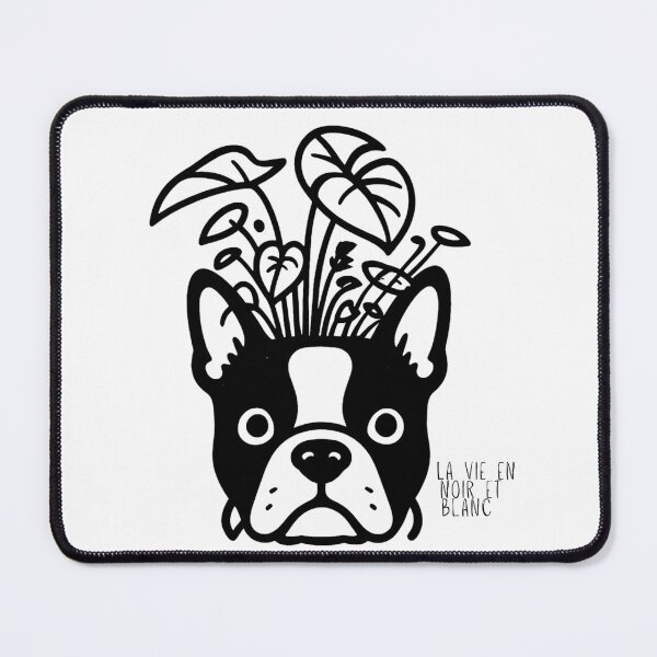 Item preview, Bostons & Botanicals Collection – Black and White Sketch "La Vie" Boston Terrier and Tropical Plants designed and sold by Bossie Brand Apparel .