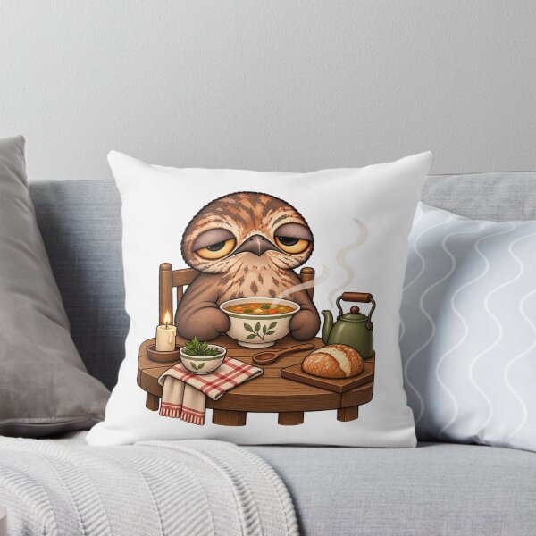 Item preview, Sleepy Potoo Bird Cozy Soup Night | Cute Cottagecore Bird Kitchen Art designed and sold by MrDev.