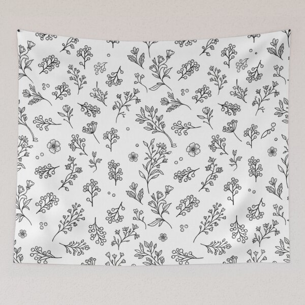 Item preview, Black White Floral Botanical Pattern designed and sold by ShivCraftStudio.