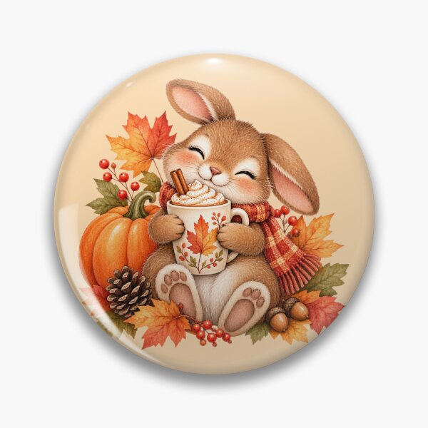 Item preview, Cozy Autumn Bunny with Pumpkin Spice Latte designed and sold by GusiaTreasures.