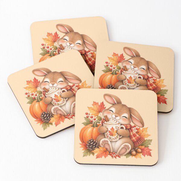 Item preview, Cozy Autumn Bunny with Pumpkin Spice Latte designed and sold by GusiaTreasures.